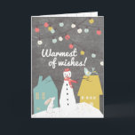 Cartes Pour Fêtes Annuelles Le plus chaud des voeux | Vintage Snowman<br><div class="desc">Changez le texte intérieur pour customiser cette adorable carte de Noël à votre goût, ou laissez les sentiments doux comme ils sont. L'intérieur de la carte est également décoré avec des ornements suspendus et un joli petit oiseau. En dehors d'un mignon bonhomme de neige souhaite à vos amis et à...</div>