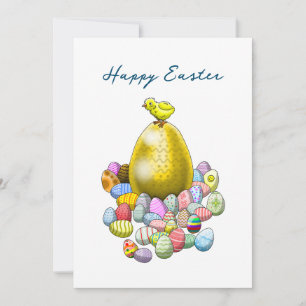 Cartes Pour Fêtes Annuelles Le poussin de Pâques et l'oeuf de Pâques d'or