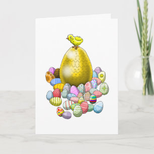 Cartes Pour Fêtes Annuelles Le poussin de Pâques et l'œuf de Pâques en or