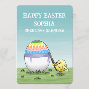 Cartes Pour Fêtes Annuelles Le poussin de Pâques peint un joli œuf de Pâques