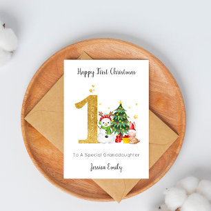 Cartes Pour Fêtes Annuelles Le premier bonhomme de neige de Noël de bébé lapin