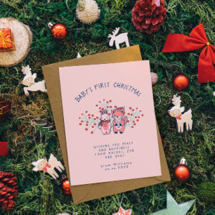 Cartes Pour Fêtes Annuelles Le premier Noël de bébé, amis de la forêt