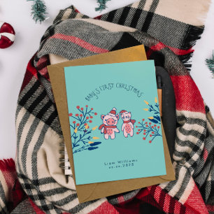 Cartes Pour Fêtes Annuelles Le premier Noël de bébé avec un adorable cochon et