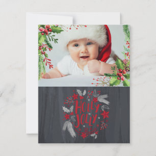 Cartes Pour Fêtes Annuelles Le Premier Noël de Bébé, Baies de Houx, Photo de B