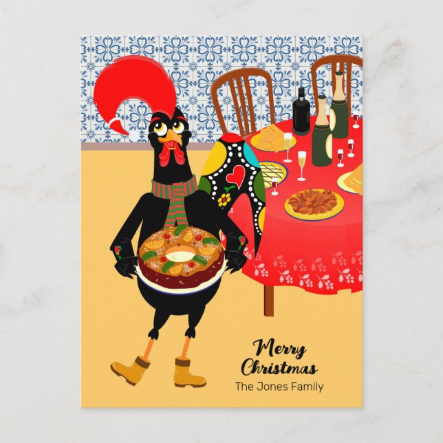 Cartes Pour Fêtes Annuelles Le Rooster Portugais aime le gâteau du roi (Devant)