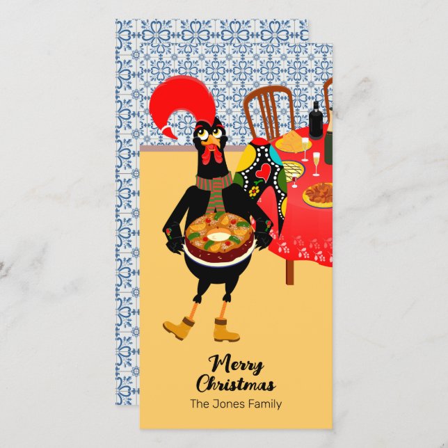 Cartes Pour Fêtes Annuelles Le Rooster Portugais aime le gâteau du roi (Devant / Derrière)