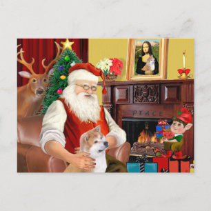 Cartes Pour Fêtes Annuelles Le Shiba Inu de Santa (en regardant vers le haut)