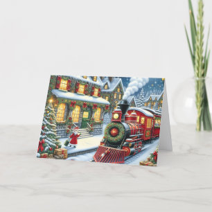 Cartes Pour Fêtes Annuelles Le train de Noël du village du Père Noël