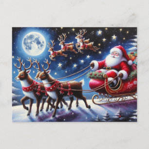 Cartes Pour Fêtes Annuelles Le traîneau du Père Noël avec des rennes la nuit d