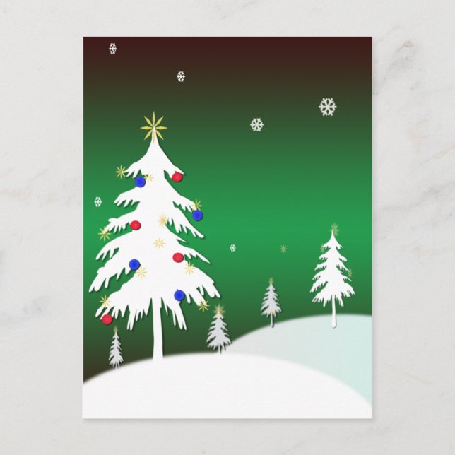 Cartes Pour Fêtes Annuelles Le Trees de White Christmas et Green Background (Devant)