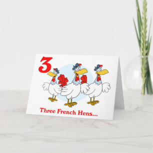 Cartes Pour Fêtes Annuelles Le troisième jour de Noël trois poules françaises