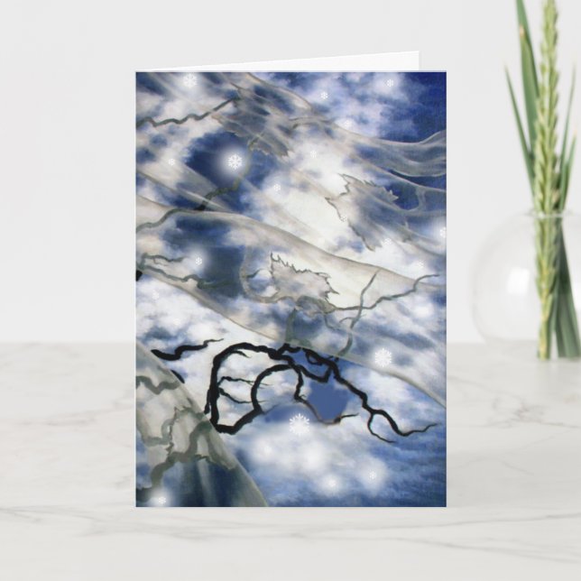 Cartes Pour Fêtes Annuelles Le voile de l'automne avec des flocons de neige (Devant)