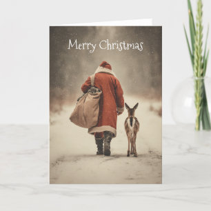 Cartes Pour Fêtes Annuelles Le voyage hivernal de Père Noël en forêt