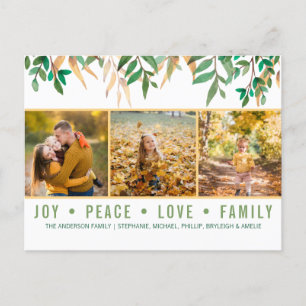 Cartes Pour Fêtes Annuelles Leaves Green Joy Peace Love Family Photo Collage