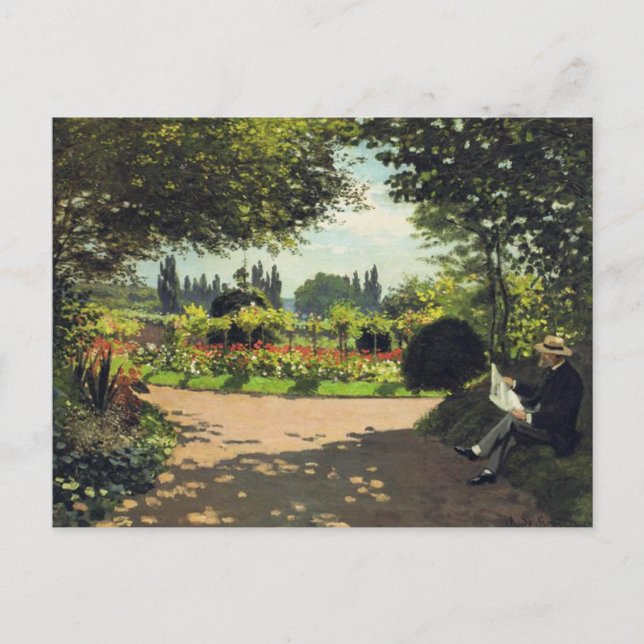 Cartes Pour Fêtes Annuelles Lecture dans le jardin, Monet célèbre peinture (Devant)