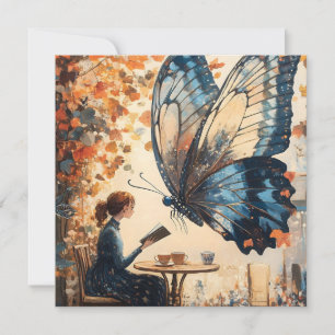 Cartes Pour Fêtes Annuelles Lecture féminine avec papillon géant Art Abstrait