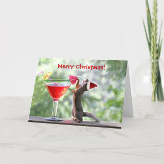 Cartes Pour Fêtes Annuelles L'écureuil de Noël boit un cocktail