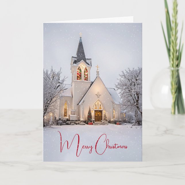 Cartes Pour Fêtes Annuelles L'église de Noël dans les flocons de neige (Devant)