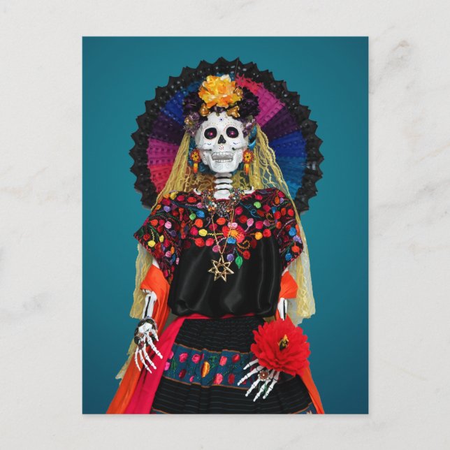Cartes Pour Fêtes Annuelles L'élégante Catrina dans l'attrait traditionnel mex (Devant)