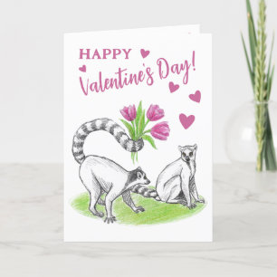 Cartes Pour Fêtes Annuelles Lemur avec Tulipes Amour romantique Drôle Valentin