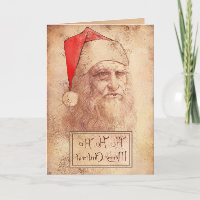 Cartes Pour Fêtes Annuelles Leonardo humoristique comme Père Noël (Devant)