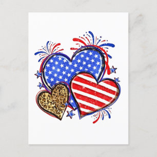 Cartes Pour Fêtes Annuelles Leopard American Flag Heart 4 juillet USA