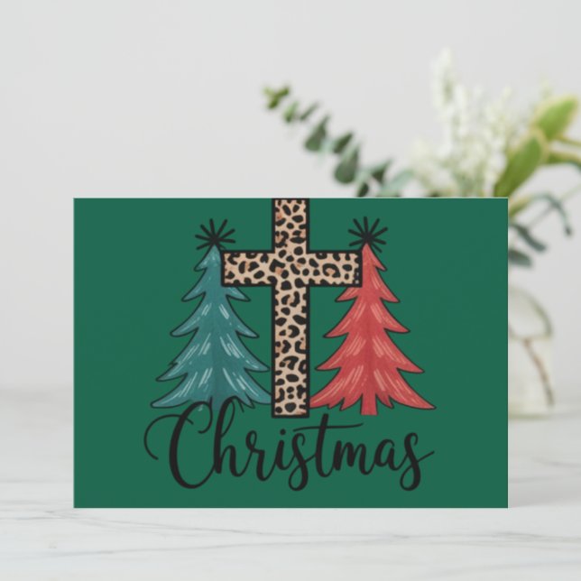 Cartes Pour Fêtes Annuelles Leopard Cross Arbres de Noël Christian (Debout devant)