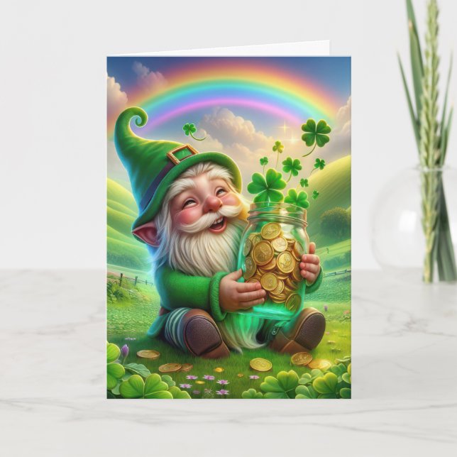 Cartes Pour Fêtes Annuelles Leprechaun Irlandais Avec Pièces D'Or (Devant)