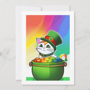 Cartes Pour Fêtes Annuelles Leprechaun Rainbow Cat