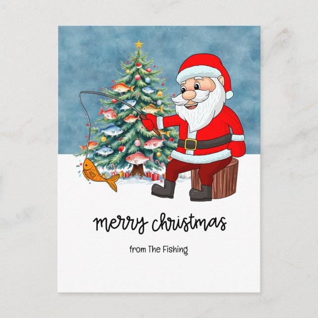 Cartes Pour Fêtes Annuelles Les amoureux de la pêche Noël avec Père Noël Fish (Devant)