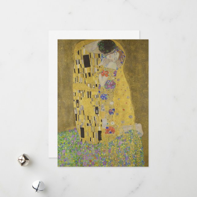 Cartes Pour Fêtes Annuelles Les amoureux embrasser Embrace par Gustav Klimt (Devant/Arrière en situation)