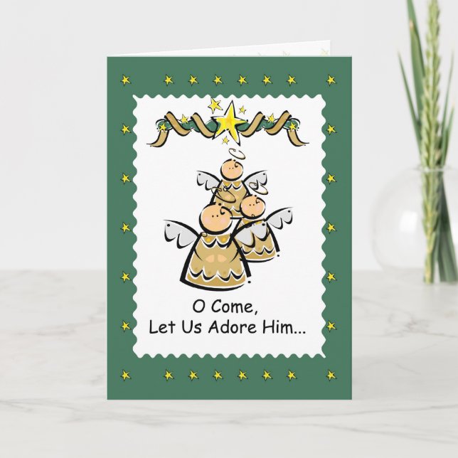Cartes Pour Fêtes Annuelles Les anges à Noël, Venez Nous Adorons Lui (Devant)