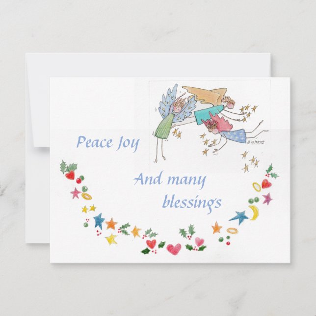 Cartes Pour Fêtes Annuelles Les Anges vous souhaitent la paix Joie et beaucoup (Devant)