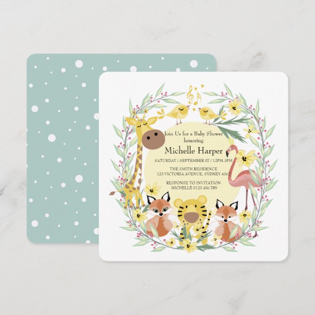 Cartes Pour Fêtes Annuelles Les animaux de la jungle baby shower garçon ou fil (Devant / Derrière)