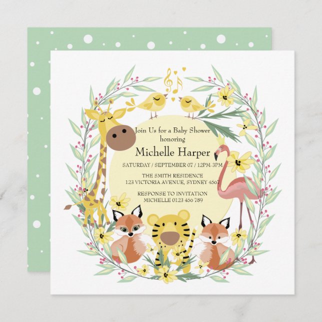 Cartes Pour Fêtes Annuelles Les animaux de la jungle baby shower garçon ou fil (Devant / Derrière)