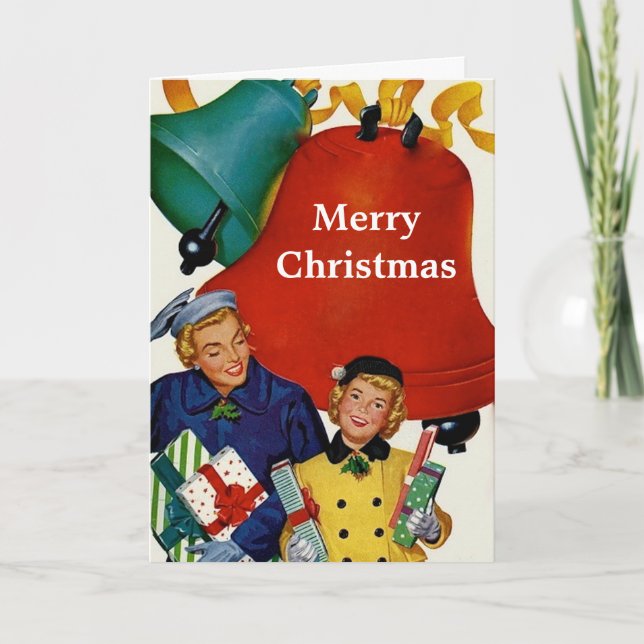 Cartes Pour Fêtes Annuelles Les années 1950 Maman et Fille Noël Shopping (Devant)