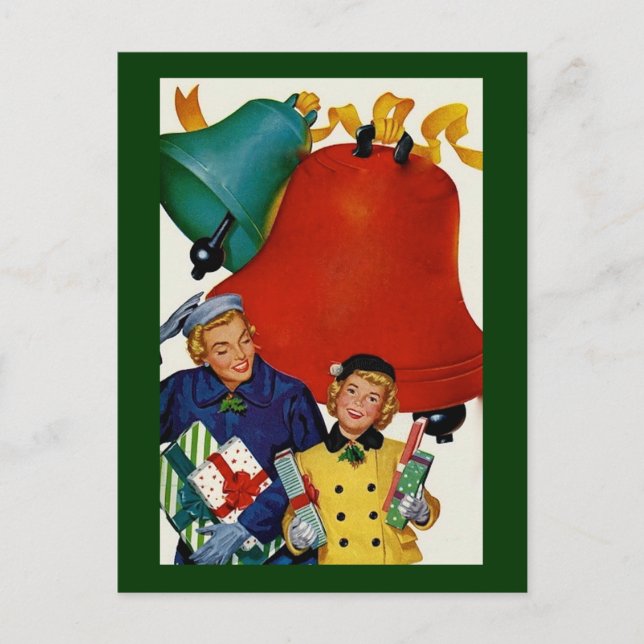 Cartes Pour Fêtes Annuelles Les années 1950 Maman et Fille Noël Shopping (Devant)