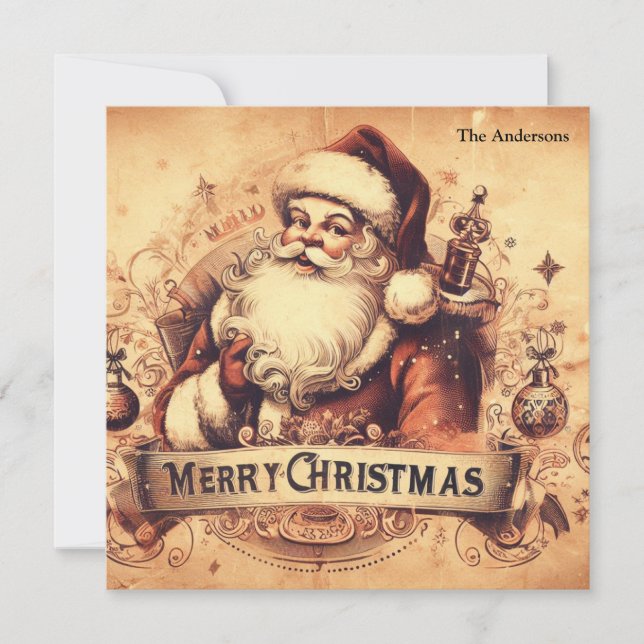 Cartes Pour Fêtes Annuelles les années 50 couleurs muettes à l'ancienne Santa  (Devant)