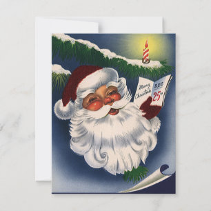 Cartes Pour Fêtes Annuelles les années 50 Retro Jolly Santa Claus, Noël Vintag