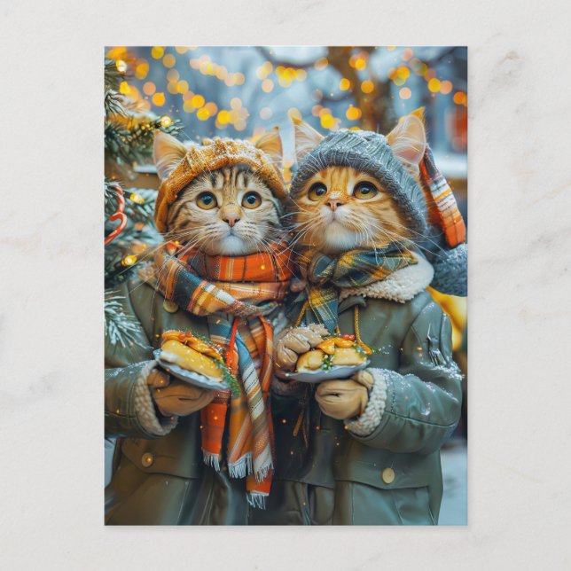 Cartes Pour Fêtes Annuelles Les chats au marché de Noël allemand (Devant)