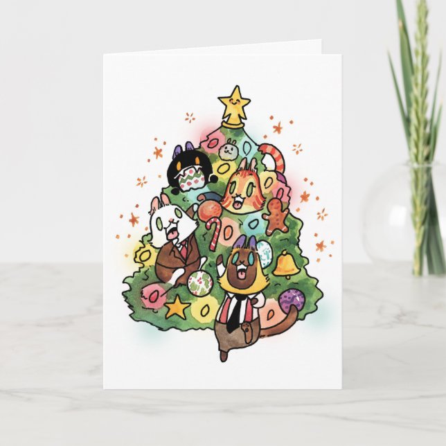 Cartes Pour Fêtes Annuelles Les chats dans l'arbre de Noël (Devant)