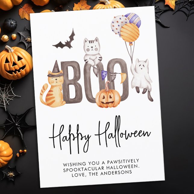 Cartes Pour Fêtes Annuelles Les chats d'Halloween de mignonette Ghosts Citroui (Créateur téléchargé)