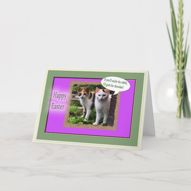 Cartes Pour Fêtes Annuelles Les chats drôles menacent le lapin de Pâques (Devant)