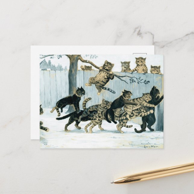 Cartes Pour Fêtes Annuelles Les chats en jeu de Louis Wain (Devant/Arrière en situation)