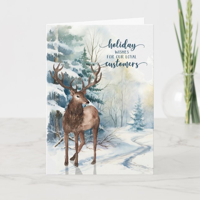 Cartes Pour Fêtes Annuelles Les clients souhaitent Reindeer Winter Forest Busi (Devant)