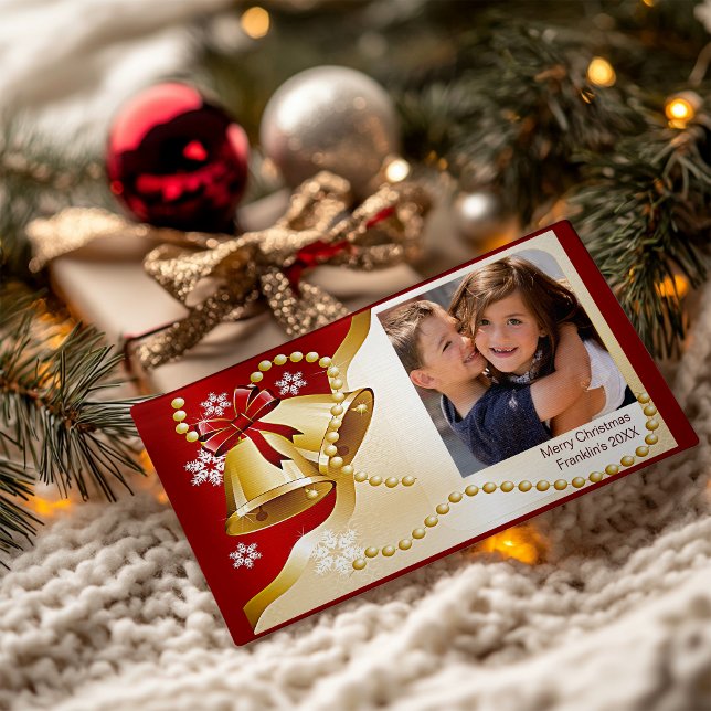 Cartes Pour Fêtes Annuelles Les cloches et perles de Noël Votre photo (Christmas Bells & Beads Your Photo Holiday Card)