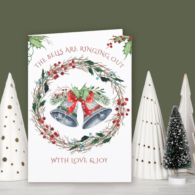 Cartes Pour Fêtes Annuelles Les cloches sonnent sur la couronne Holly (Silver bells traditional Christmas Card. Buy professionally printed or as printable digital download)