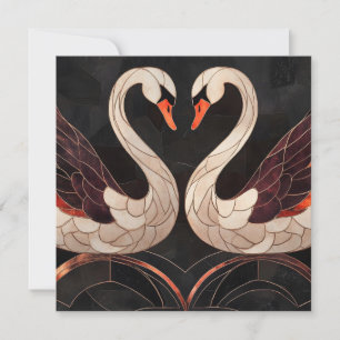 Cartes Pour Fêtes Annuelles Les cygnes Art déco élégants qui forment un coeur