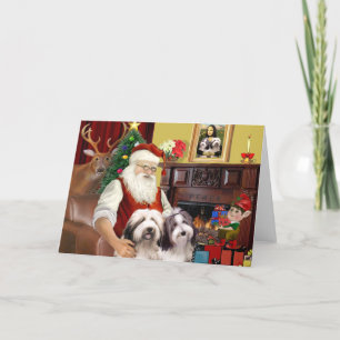 Cartes Pour Fêtes Annuelles Les deux Bearded Collies de Santa