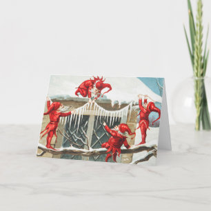 Cartes Pour Fêtes Annuelles Les elfes de Noël de Père Noël décorent leur maiso